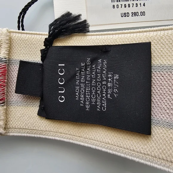 Gucci Red, Green, and Ivory Monogram Logo Elastic Headband Unisex - Picture 6 of 7
